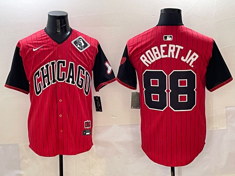 Men Chicago White Sox #88 Robert jr Red Stripe Joint Name 2025 Nike MLB Jersey style 13